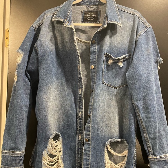 American Bazi Denim jacket distressed  size Medium - Picture 1 of 1